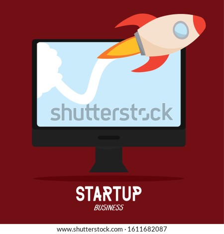 Startup poster with a rocket - Vector illustration design