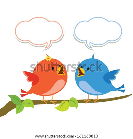 Communication. Vector illustration of two little birds communicating with each other.