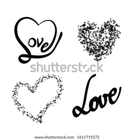 Valentines Day hearts clip art love lettering black and white isolate on white background Icon for Valentine's day card
