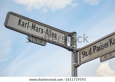 Street sign of Karl-Marx-Allee in Berlin, Germany	