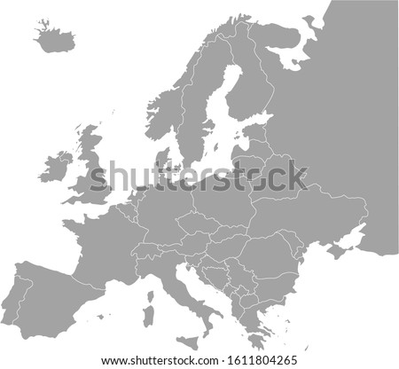 vector illustration of Grey Europe map on white background Royalty-Free Stock Photo #1611804265