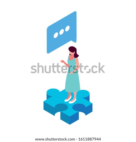 businesswoman with puzzle piece on white background vector illustration design