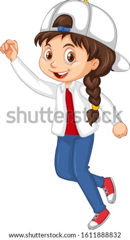 Happy girl with big smile jumping illustration