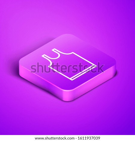 Isometric line Sleeveless T-shirt icon isolated on purple background. Purple square button. Vector Illustration