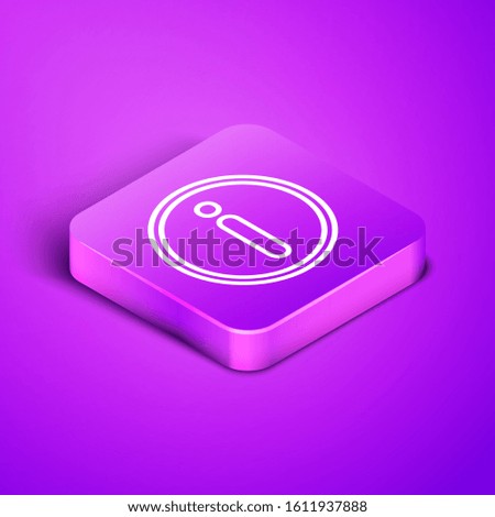 Isometric line Information icon isolated on purple background. Purple square button. Vector Illustration