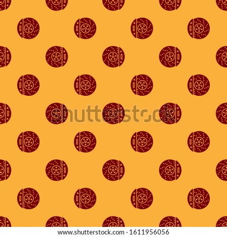 Red Car brake disk with caliper icon isolated seamless pattern on brown background.  Vector Illustration