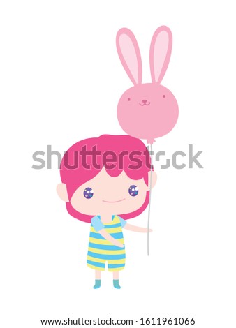 cute little boy cartoon with balloon shaped rabbit vector illustration