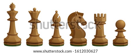 Set of icons of White Chess pieces. Vector illustration of Pawn, Knight, Horse, Bishop, Elephant, Rook, Queen, King isolated on the white background.