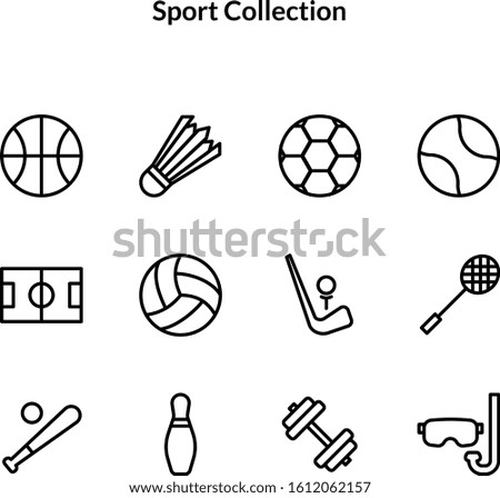 Collection of sports icons. soccer, basketball, snorkeling, volleyball, soccer, golf, tennis and badminton