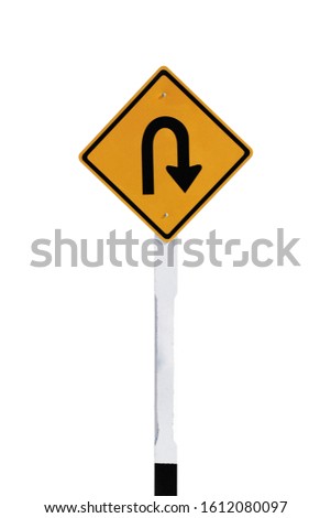 U turn sign on white background with clipping path