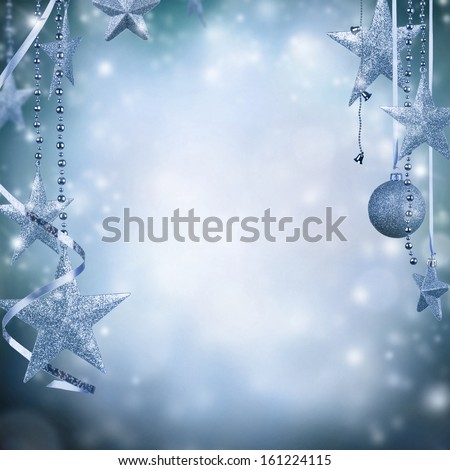 Christmas decoration on blur blue background