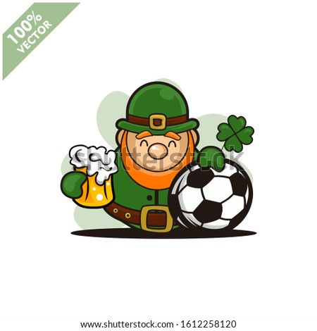 Soccer football ball happy Saint Patrick's Day theme. Cartoon character with green hat illustration vector logo.