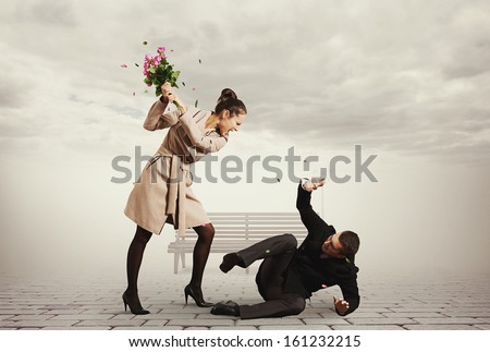 concept photo of quarrel between young man and beautiful woman