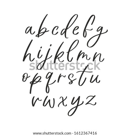 Hand written calligraphic alphabet with lowercase letters. Modern vector lettering can be used for wedding invitations, posters, prints. Vector hand made font black on white background