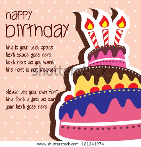Happy Birthday Card Template with Colorful Large Layered Cake and Candle - Vector with Text Space