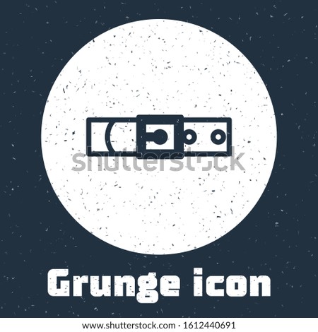 Grunge line Leather belt with buttoned steel buckle icon isolated on grey background. Monochrome vintage drawing. Vector Illustration