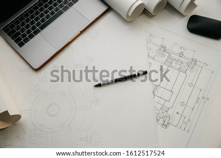 Engineering drawings, protractor, notebook, term paper or diplom