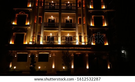 Outside view of  beautiful apartment at night