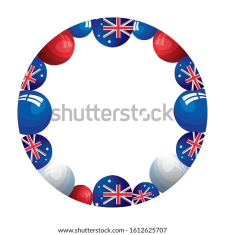 frame circular with balloons helium with flag australia vector illustration design