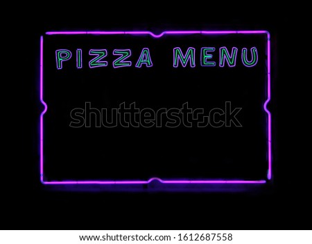 Vintage Purple Neon Pizza Menu Sign 