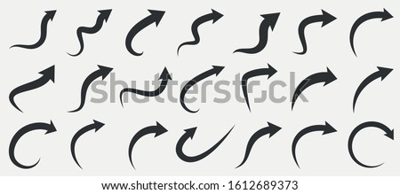Set of grey curved arrows isolated on white background. Vector illustration.