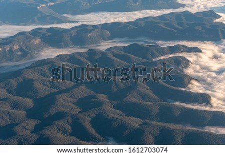 the blue mountains fog aerial view in sydney
