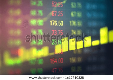 Stock market exchange graph price with investment of business financial digital background / charts stock or forex trading indicator on computer monitor for investors