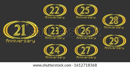 Set of anniversary celebration. Anniversary logo with ring and elegance golden color isolated on black background for celebration purpose