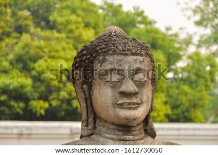 Buddha head with green background
