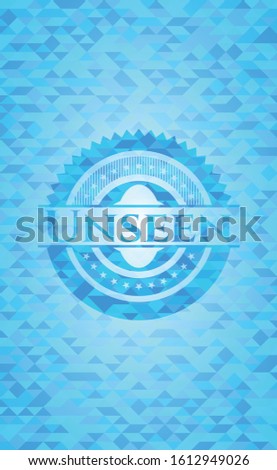 Unseen sky blue emblem with mosaic background