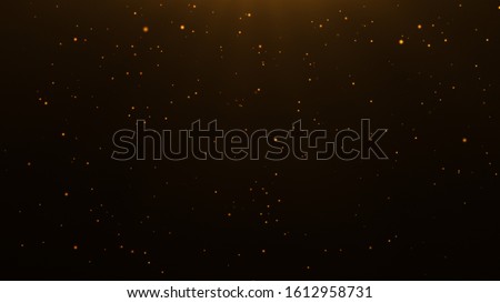 gold particles abstract background with shining golden Floating Dust Particles Flare Bokeh star on Black Background. Futuristic glittering in space. Royalty-Free Stock Photo #1612958731