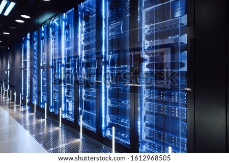 data center in server room with server racks Royalty-Free Stock Photo #1612968505