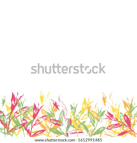 Vector white background with stamp leaves. Spring floral ornament