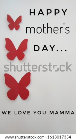 Three butterfly cutting red pappers isolated on white background, with the handwritten text, mother's day image walpapper