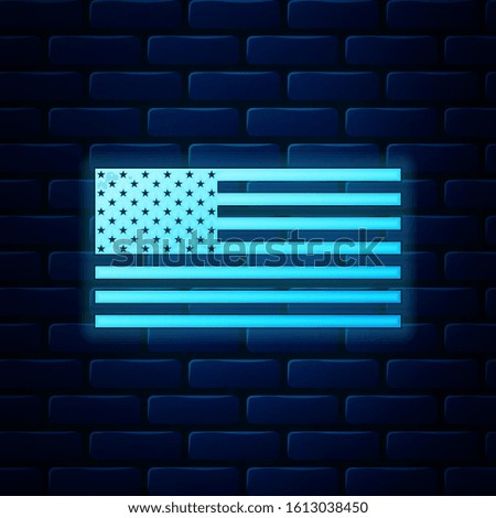 Glowing neon American flag icon isolated on brick wall background. Flag of USA.  Vector Illustration