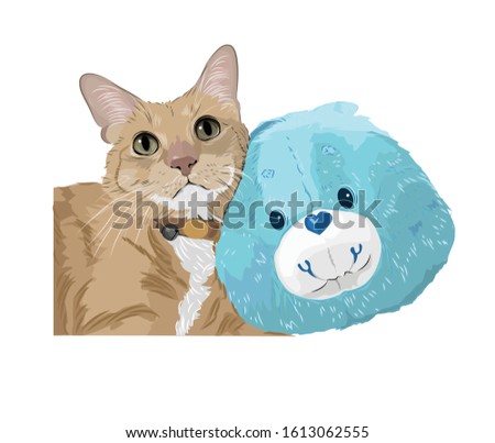 Kitty cat blue bear hug orange cat cute animal pet illustration drawing