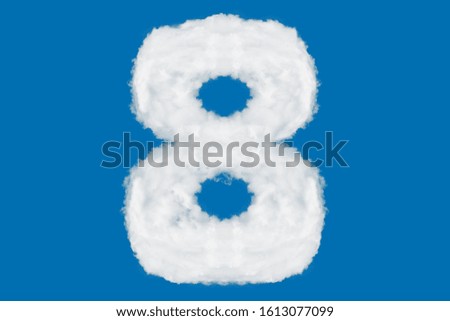 Number 8 font shape element made of clouds on blue