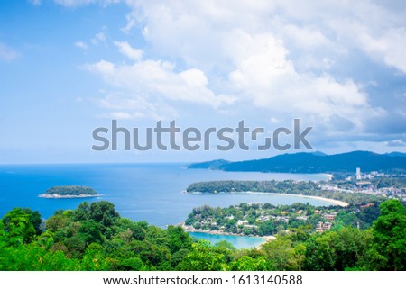 Tropical beach landscape picture of Kata and Karon beaches under blue sky, phuket island,Thailand