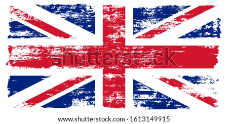 Flag of Great Britain, of the United Kingdom and Northern Ireland with grunge texture, brush stroke background, UK flag Vector template for english study schools