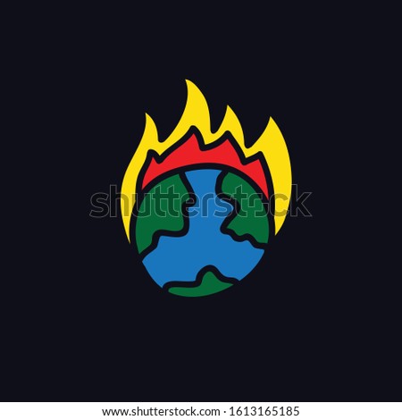 earth on fire doodle icon, vector illustration