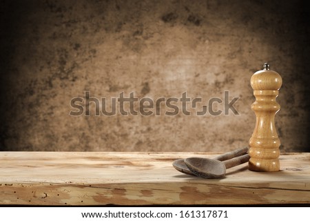 wooden spoons on desk and empty space 