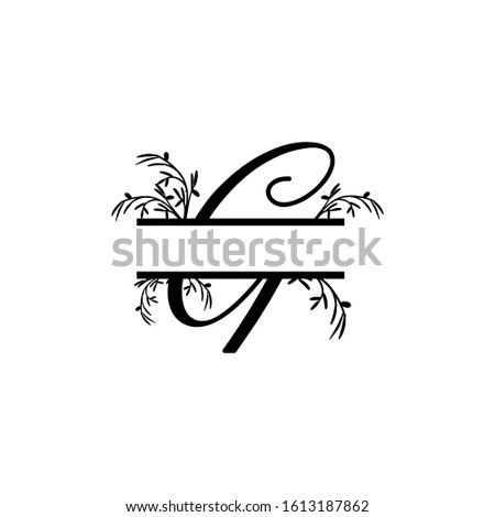 Initial g decorative plant monogram split letter vector