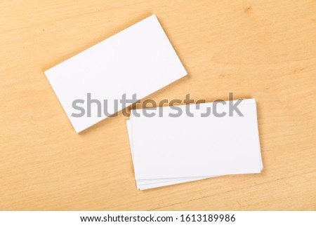 mock up  blank business cards on a general background. Template for identifier. View from above. 