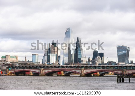 London city skyline in Winter near London Bridge