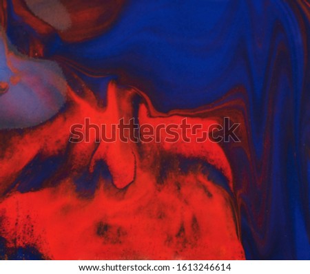 Abstract paint lines of red and blue color macro view