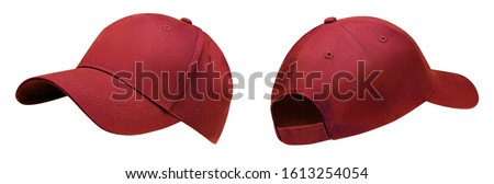 Red baseball cap in angles view front and back. Mockup baseball cap for your design