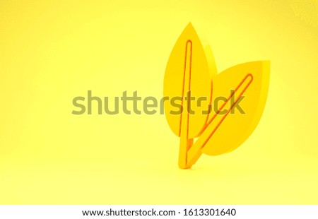 Yellow Leafs icon isolated on yellow background. Fresh natural product symbol. Minimalism concept. 3d illustration 3D render