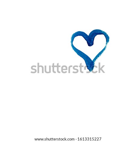 Blue heart hand drawn with acrylic paint isolated on white background. Love symbol. Valentines day background. Mockup