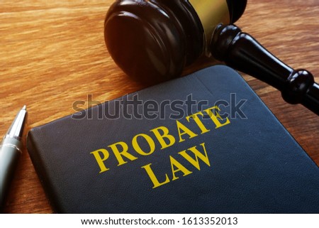 Probate Law book and wooden gavel in the court. Royalty-Free Stock Photo #1613352013