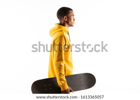 Afro American skater man over isolated white background
